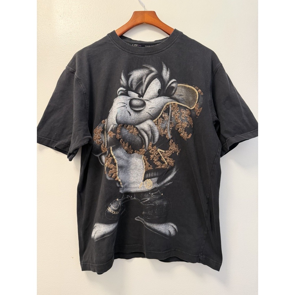 Vintage Lot 29 Looney Tunes Taz T Shirt Gold Bling Black Men's L Rap Y2K Rapper